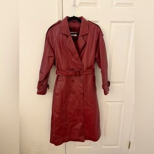 Vintage Lew Magram Collection Women's Red Burgundy Leather Trench Coat